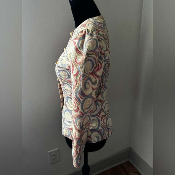 Anne Crimmins For UMI Collections jacquard embellished buttons blazer Sz 4 - Picture 3 of 7